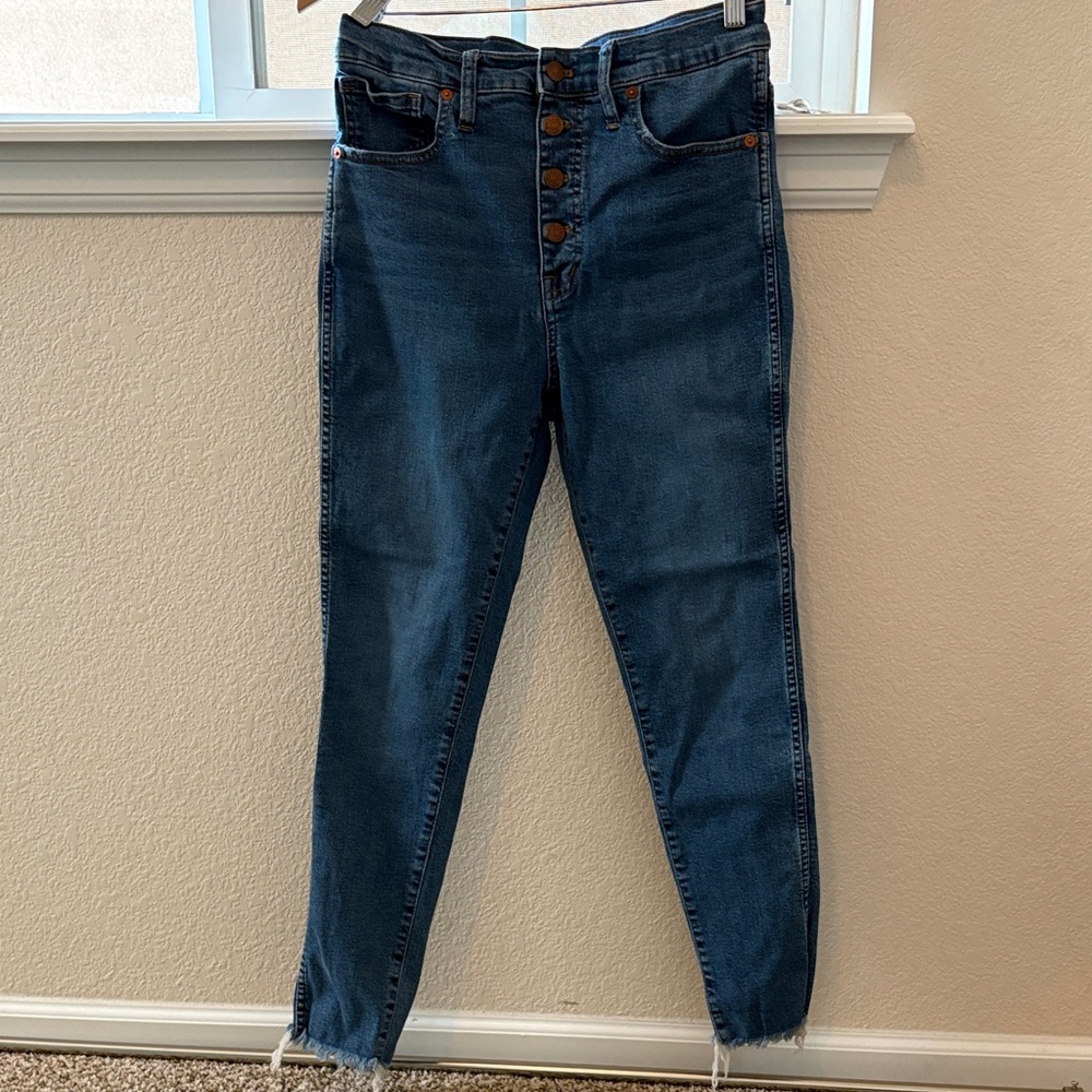 Madewell High Rise Button-Fly Jeans in Dark Blue